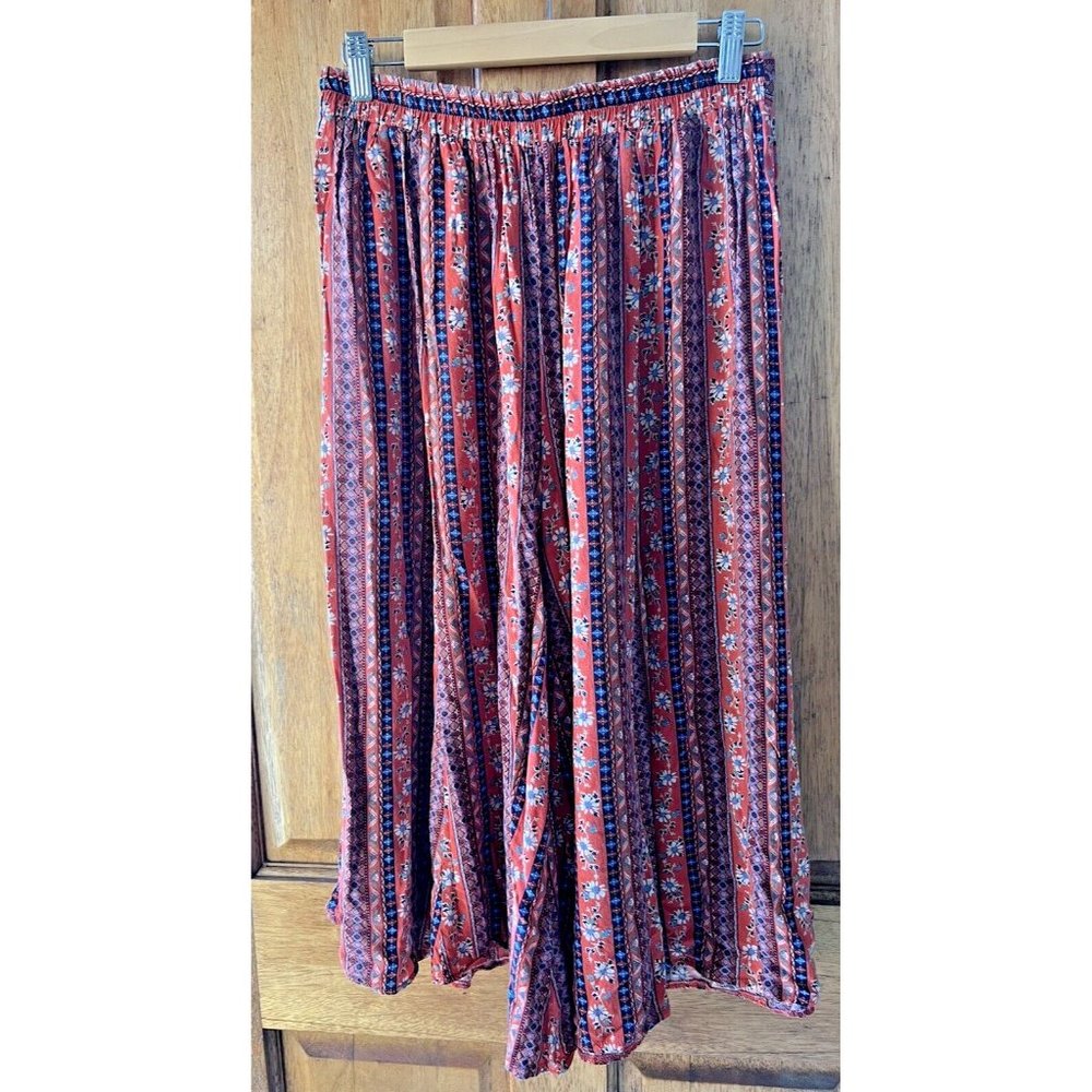 Isabella Boho Size Medium Wide Leg Rust Floral Coloured Culotte Style Pants - Picture 6 of 9